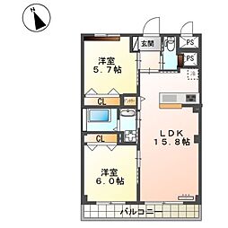 仮称）新宮町下府新築マンション 4階2LDKの間取り