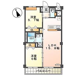 Wealth Comfort 新宮 2LDKの間取図画像