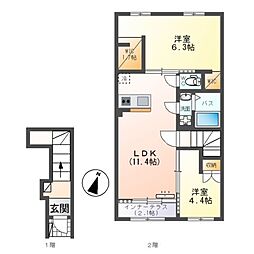 シエル ラフィネ 2LDKの間取図画像