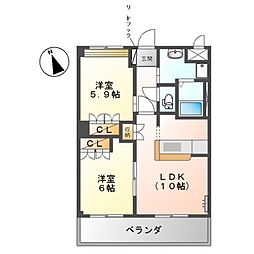 エクシード　コート 2階2LDKの間取り