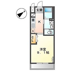 ラ・ルーフ 1階1Kの間取り