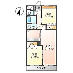 グランディールドルチェ 2LDKの間取図画像