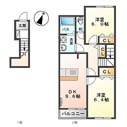 フィールリバーヒルズ3 2DKの間取図画像