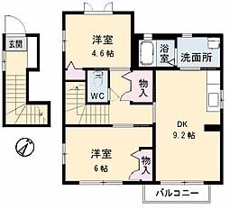 シャーメゾン江崎 2DKの間取図画像