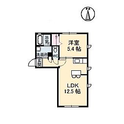 ラ・パルテール大元駅前 1階1LDKの間取り