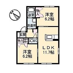 シャーメゾン松新 2階2LDKの間取り