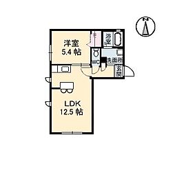 ラ・パルテール大元駅前 1階1LDKの間取り