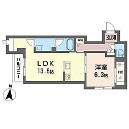 シャーメゾンアストラ 2階1LDKの間取り