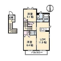 セントポーリアC 2LDKの間取図画像