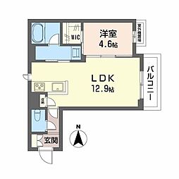 ユーグレイス東島田 1LDKの間取図画像