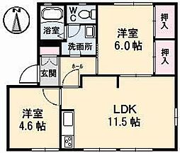 ディアス中島田 2LDKの間取図画像