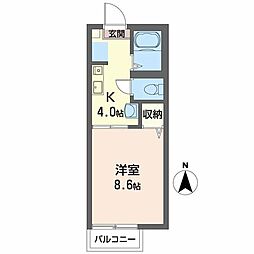 ペニーレイン 1Kの間取図画像