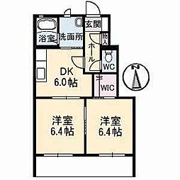 シャン・ド・フルールB 2DKの間取図画像