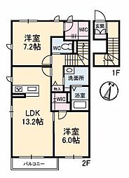ボヌール2 2LDKの間取図画像