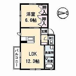 ラ・パルテール津高 1LDKの間取図画像