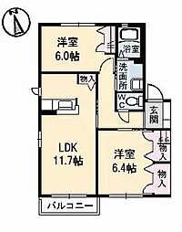 レフィナードA 2LDKの間取図画像