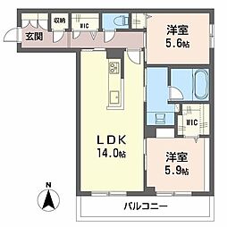 オースピシャス大安寺 2LDKの間取図画像