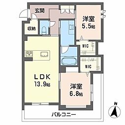 ノルディア野田 2LDKの間取図画像
