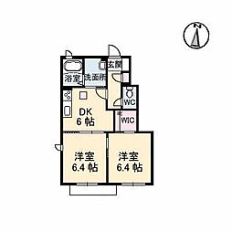 プロムナードB 2DKの間取図画像