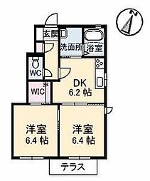 リブランD 2DKの間取図画像