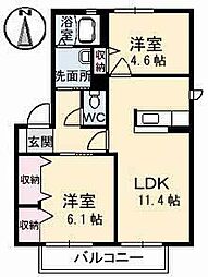 バリュージュサンヨーB 2LDKの間取図画像