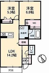 パピリオタウンD 2LDKの間取図画像