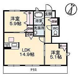 シャーメゾンきびじD 2LDKの間取図画像