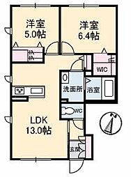 RAINBOW中島B 2LDKの間取図画像