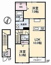 メゾンドゥオリーブ 2LDKの間取図画像