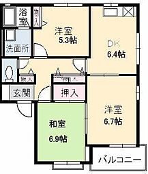 プリムリゼール　Ａ棟 1階3DKの間取り