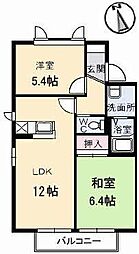 キャトルセゾン　Ｄ棟 1階2LDKの間取り