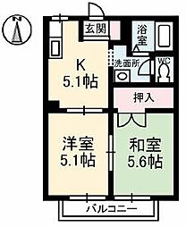 ベルエア　Ｂ棟 2階2Kの間取り