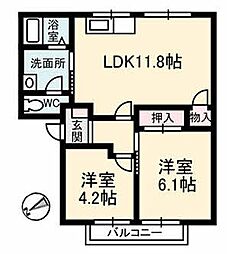 アネックス　611 1階2LDKの間取り