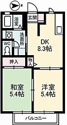 シャーメゾンわかばD 2DKの間取図画像