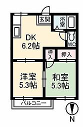 ハイツファミール 2DKの間取図画像