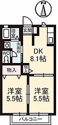 フィオーレ湖山 2DKの間取図画像
