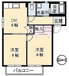 ファミーユ中野　Ｂ棟 1階2Kの間取り