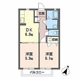 プログレス　Ａ棟 2階2DKの間取り