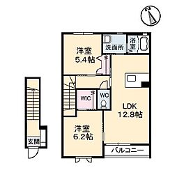 プレステージ東福原 2階2LDKの間取り