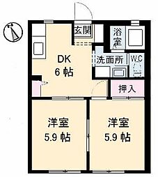 フリーダムメゾン 1階2DKの間取り