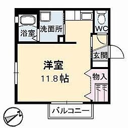 グリーンビューＭＪ　Ａ棟 2階ワンルームの間取り