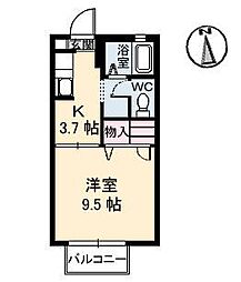 インペリアルB 1Kの間取図画像