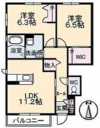 シャーメゾンモモB 2LDKの間取図画像