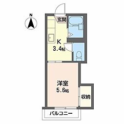 コーポK2 1Kの間取図画像