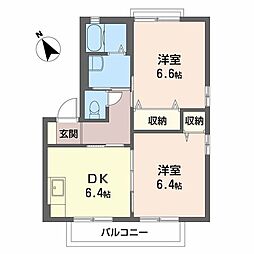 ディアスB 2DKの間取図画像
