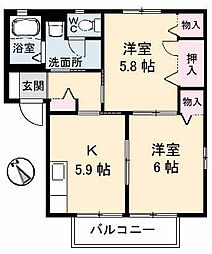 レイクサイド玉湯 2Kの間取図画像