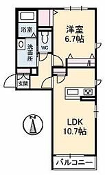 フェリスタージュ西津田 1LDKの間取図画像