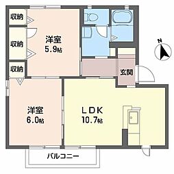 カンナビーK 2LDKの間取図画像
