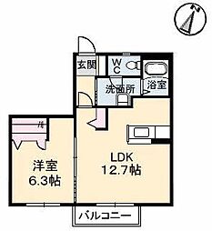 ユージュB 1LDKの間取図画像