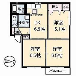メゾンドフルール　Ａ棟 1階3DKの間取り